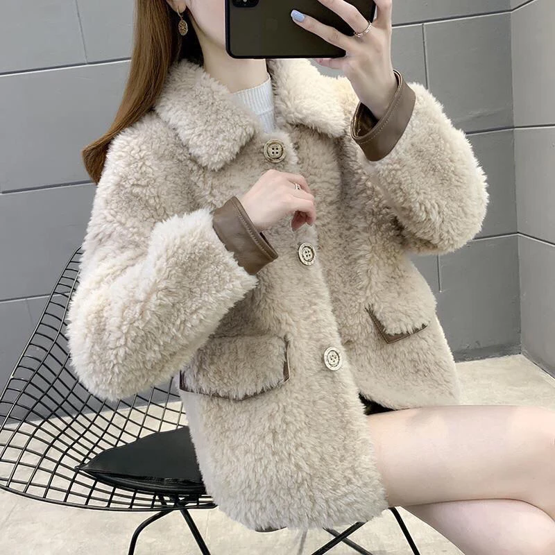 颗粒仿羊羔毛2025年冬季新款仿羊剪绒大衣女年轻时尚短款皮毛一体