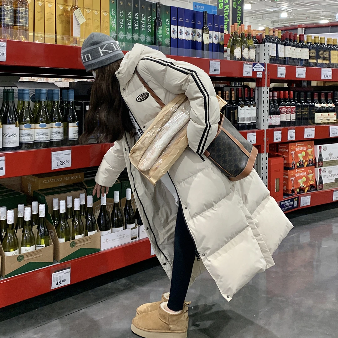 韩版宽松长款羽绒服女2023冬季新款高级感百搭加厚过膝白鸭绒外套