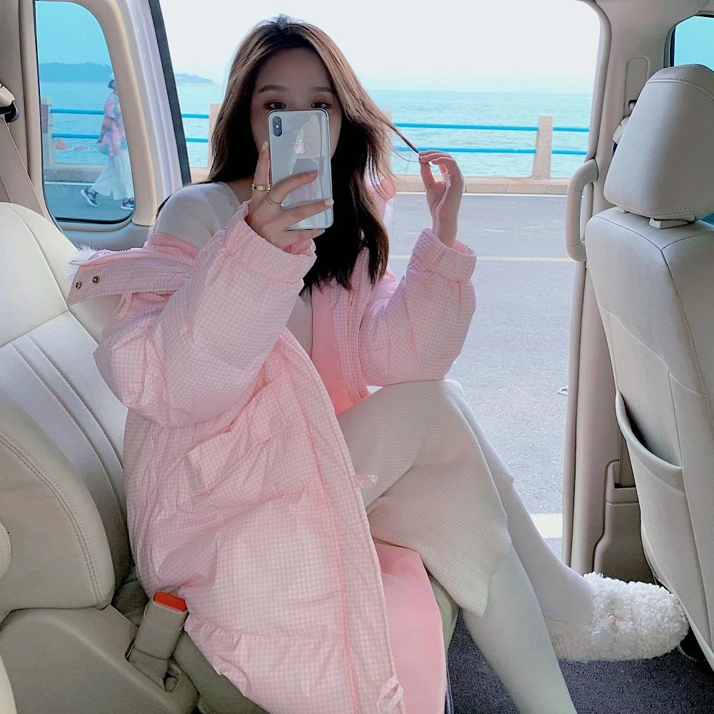 粉色羽绒服女中长款过膝2023新款冬韩版宽松白鸭绒加厚保暖外套潮