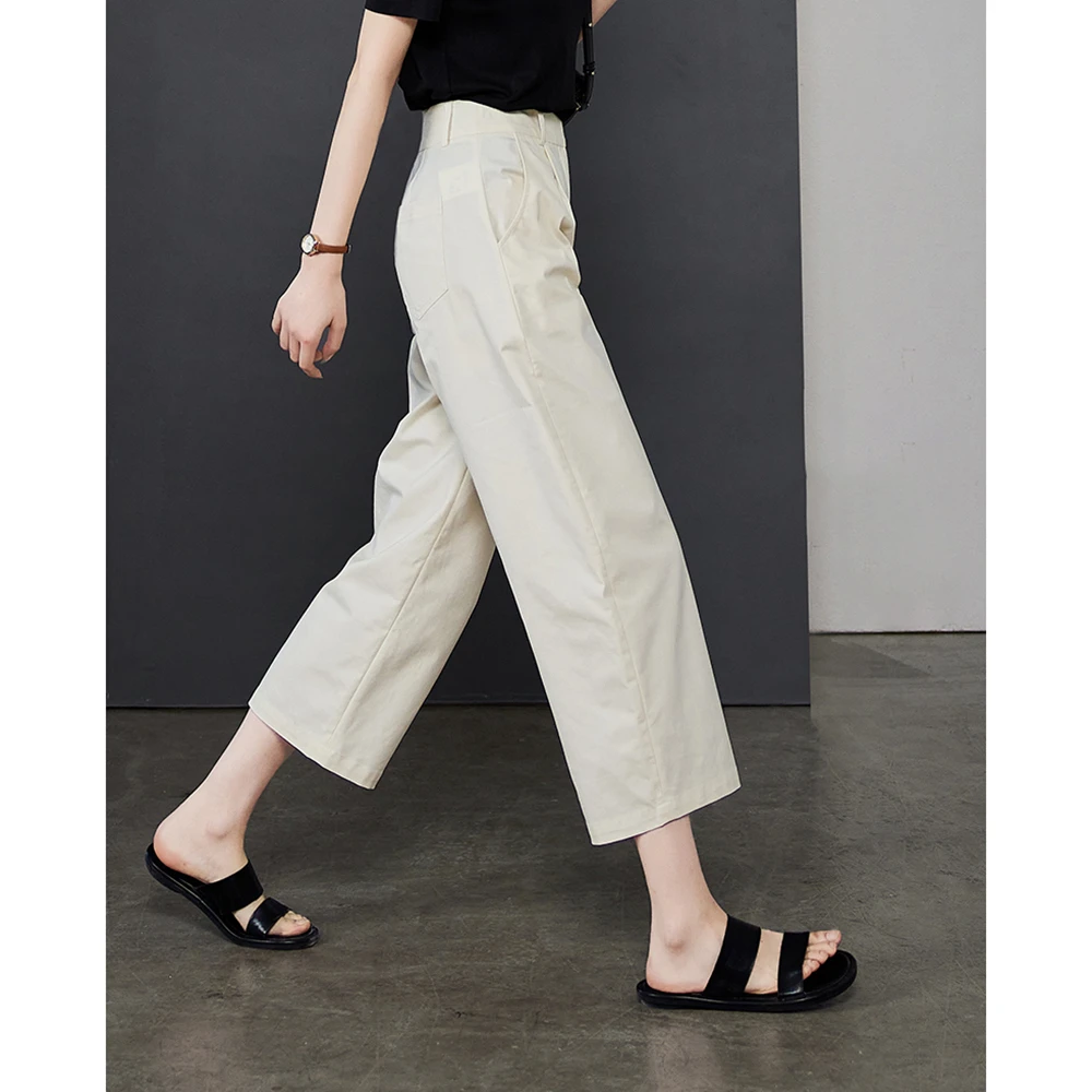 白色高腰直筒阔腿裤子女夏季薄款2024新款小个子宽松休闲裤九分裤