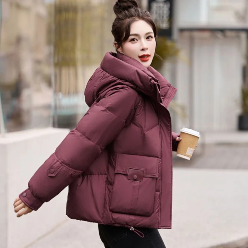 安哥拉红羽绒服短款女2024冬季新款小个子百搭时尚保暖白鸭绒外套