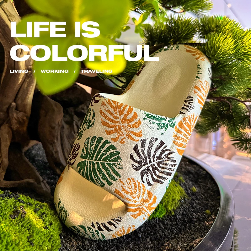 靓蒂芬新款速干时尚拖鞋女洗澡防滑舒适户外穿印花夏季浴室凉拖男