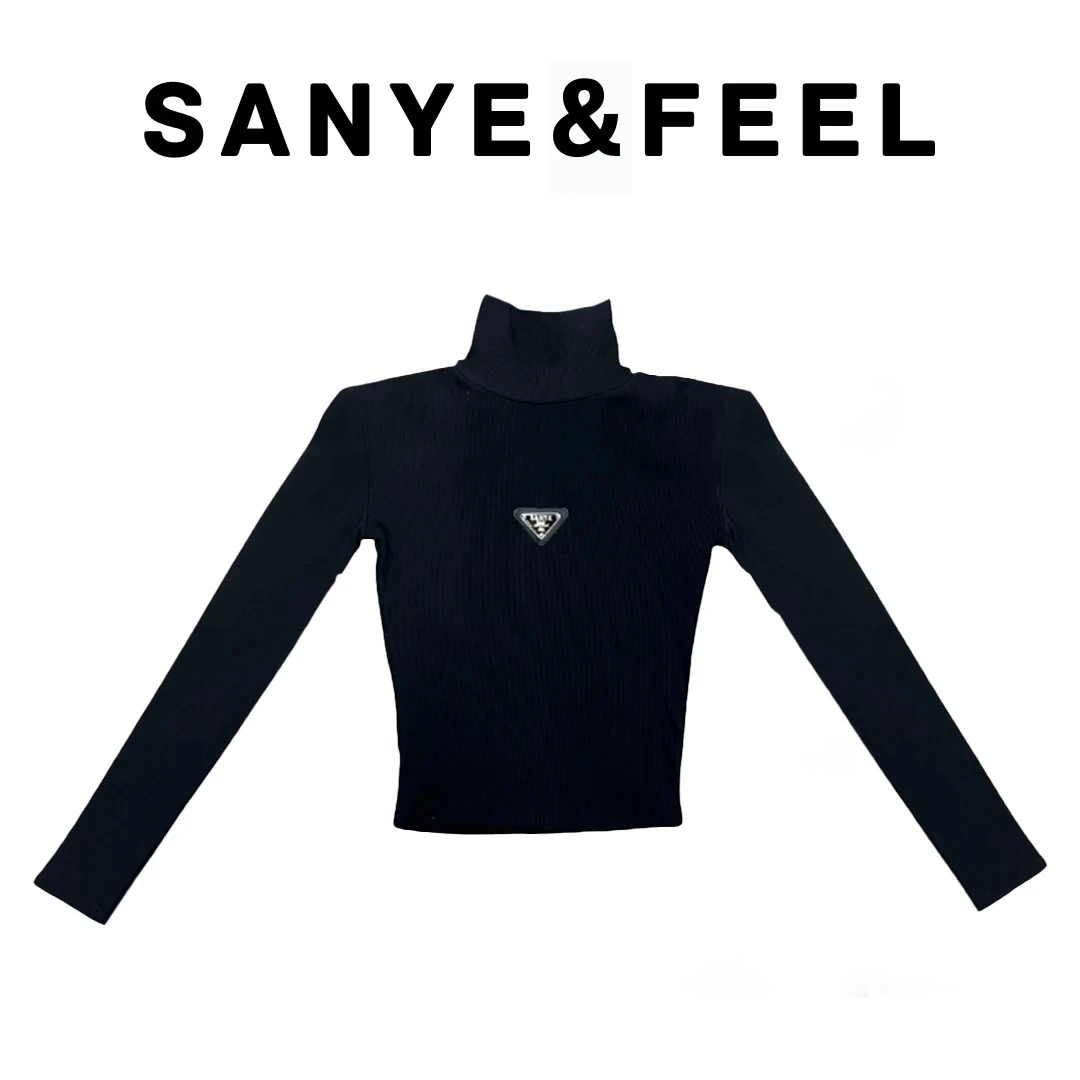 【妍三也】62106秋冬新款加绒加厚高领三角标打底上衣YX