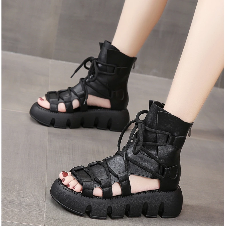 显瘦凉鞋高帮凉靴女夏季新款时尚潮流网红爆款百搭软底坡跟马丁靴