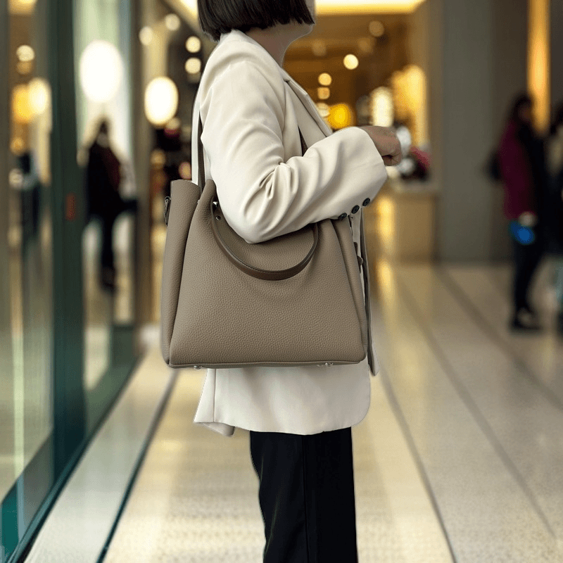 新款高级感头层牛皮托特包多隔层大容量水桶包百搭大气手提斜挎包