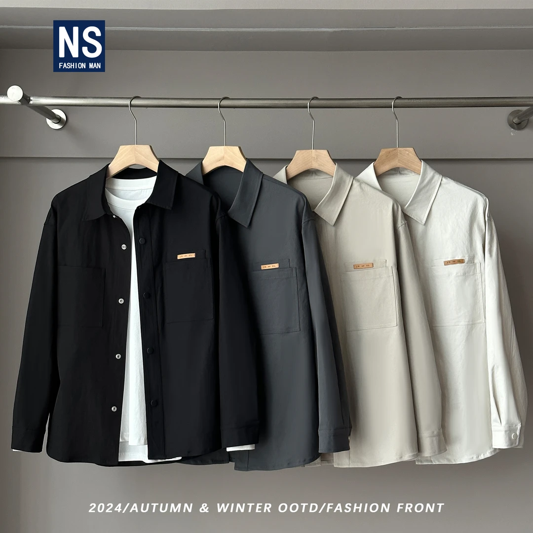 【NS】秋季复古休闲简约字母贴布百搭双口袋衬衫外套829