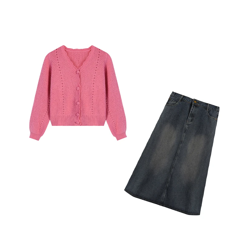 大码女装2024年新款时髦针织毛衣上衣长半裙两件套ZL98307