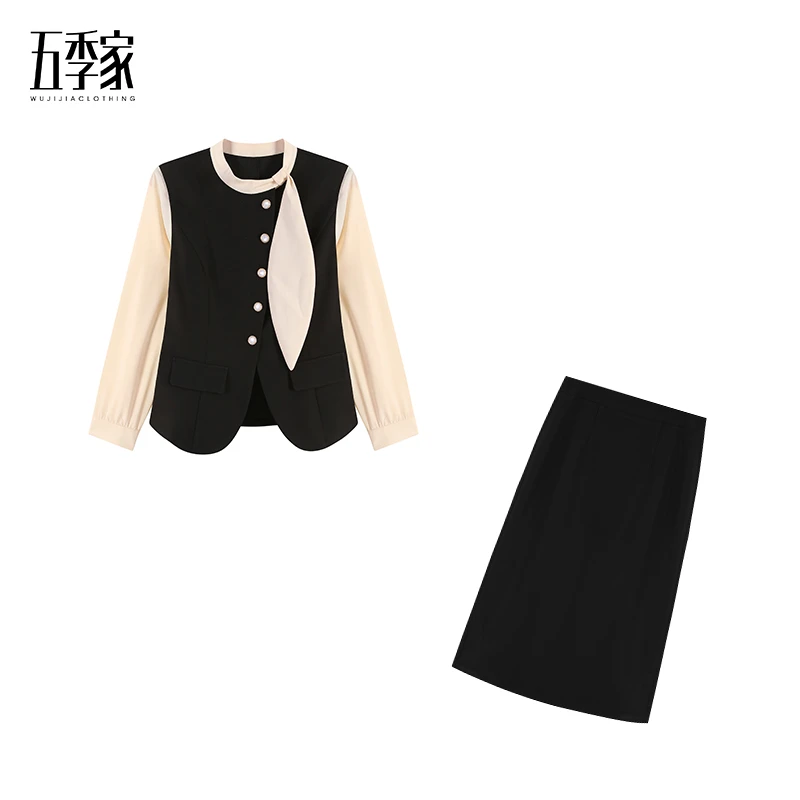 左左法式气质女人洋气拼接套装ZL97947