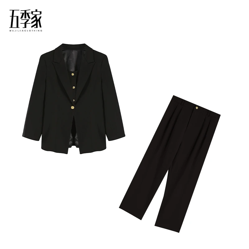 橘子 五季家大码女装假两件西装外套上衣西装裤两件套ZL37049