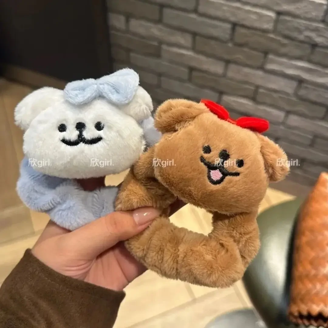 超萌线条小狗奶蓝发圈可爱甜美少女百搭毛绒大肠圈发圈学生发绳发