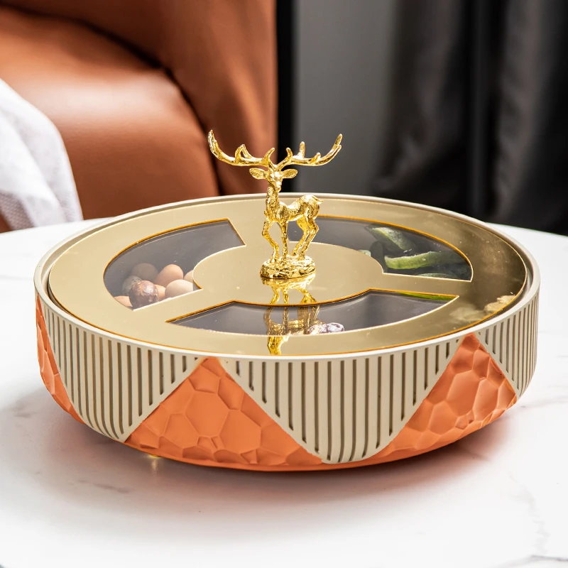 新款现代轻奢水果盘客厅家用美式茶几零食干果盘分格糖果盘瓜子盘