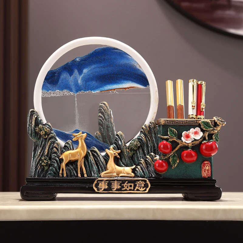 柿柿如意笔筒高档流沙画摆件办公室桌面装饰品教师节礼物