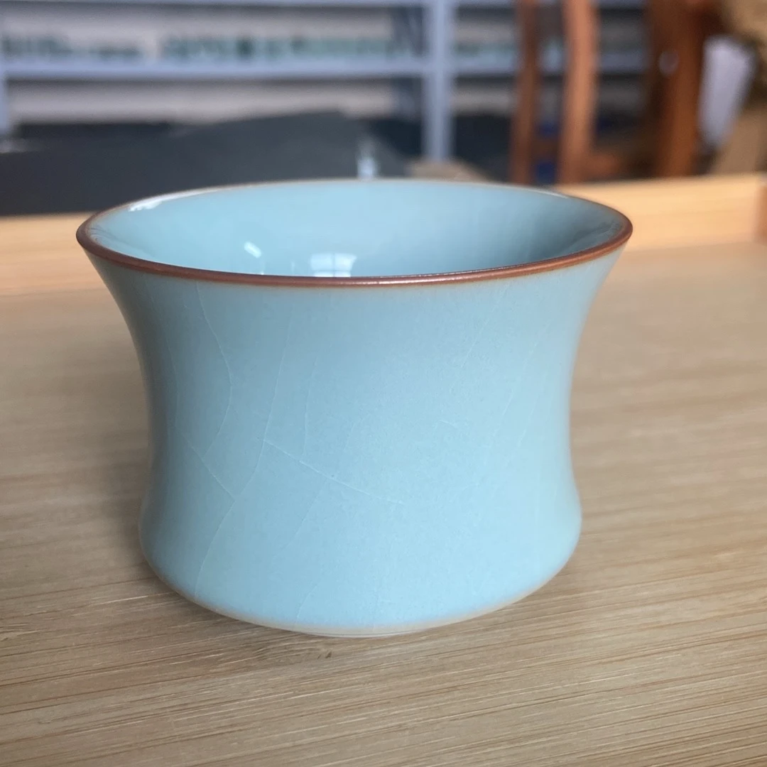 【念恩】汝州汝瓷手工陶瓷束腰马蹄杯原矿天青色香灰胎汝窑主人杯