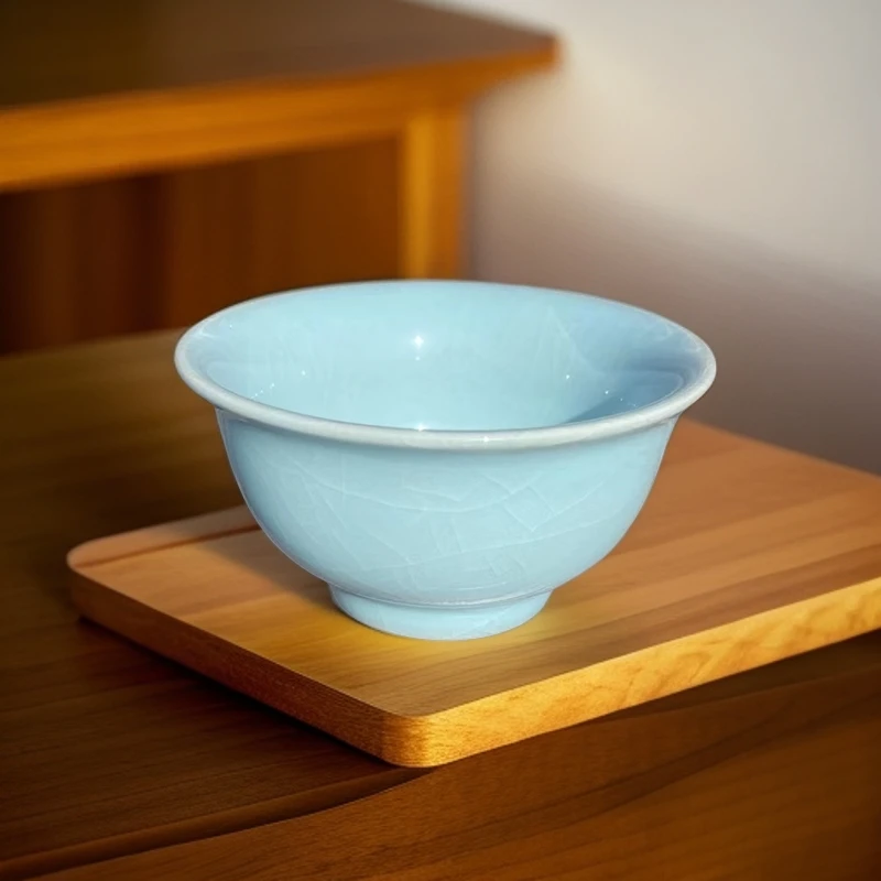 【念恩】汝瓷手工支钉永乐杯原矿天青釉开片80cc品茗杯