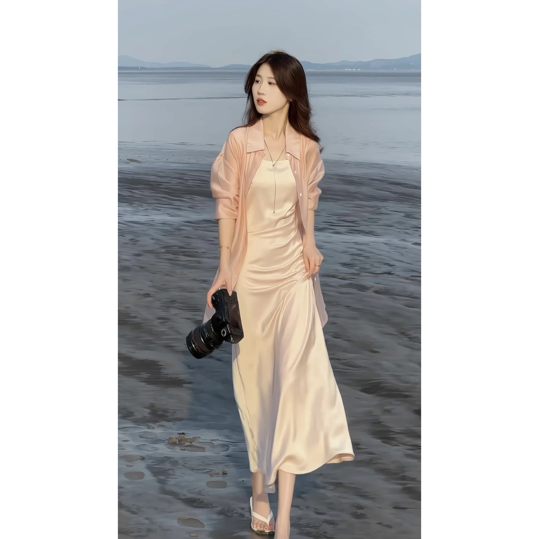 【粉色浪漫】新款吊带连衣裙名媛法式复古小众收腰显瘦女神裙子
