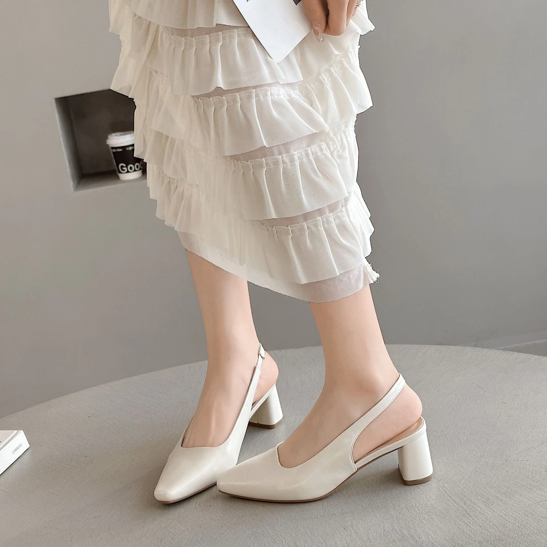气质方头优雅跟高凉鞋2025春季韩版新款浅口包头粗跟高跟鞋4117