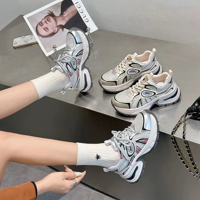 时尚厚底网面透气老爹鞋女2024秋季新款增高跑步鞋休闲运动鞋4121