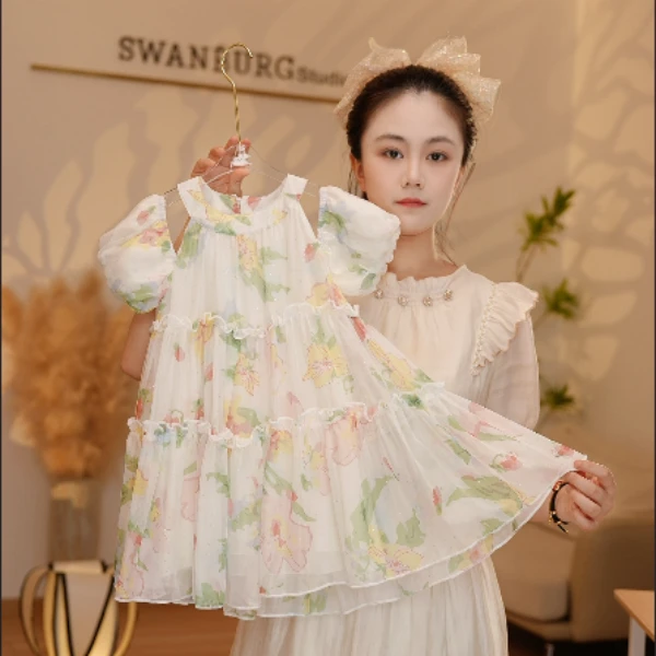 （现货）【Y.n3094】新款碎花镂空甜美连衣裙女童重工超仙公主裙洋气