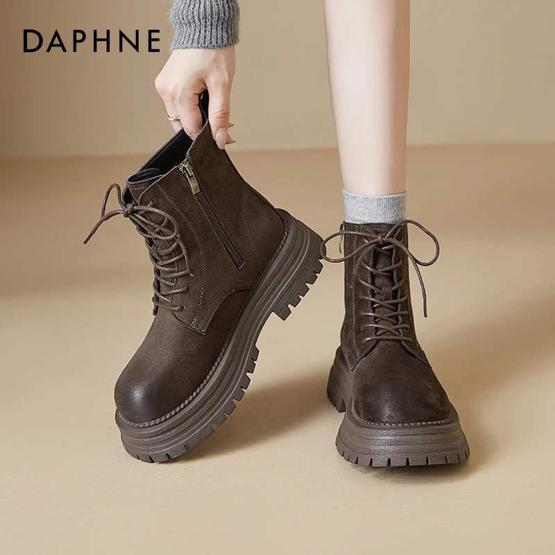 达芙妮厚底马丁靴女2024新款春秋单靴复古绒面靴子美拉德英伦短靴