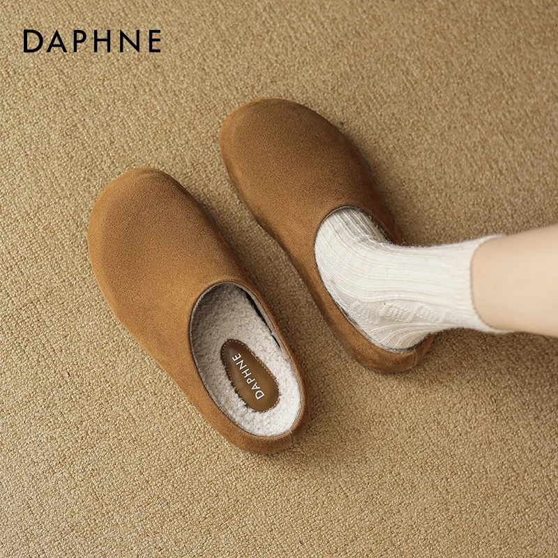 达芙妮加绒包头拖鞋女外穿2024新款半拖鞋软底勃肯鞋秋冬保暖棉拖
