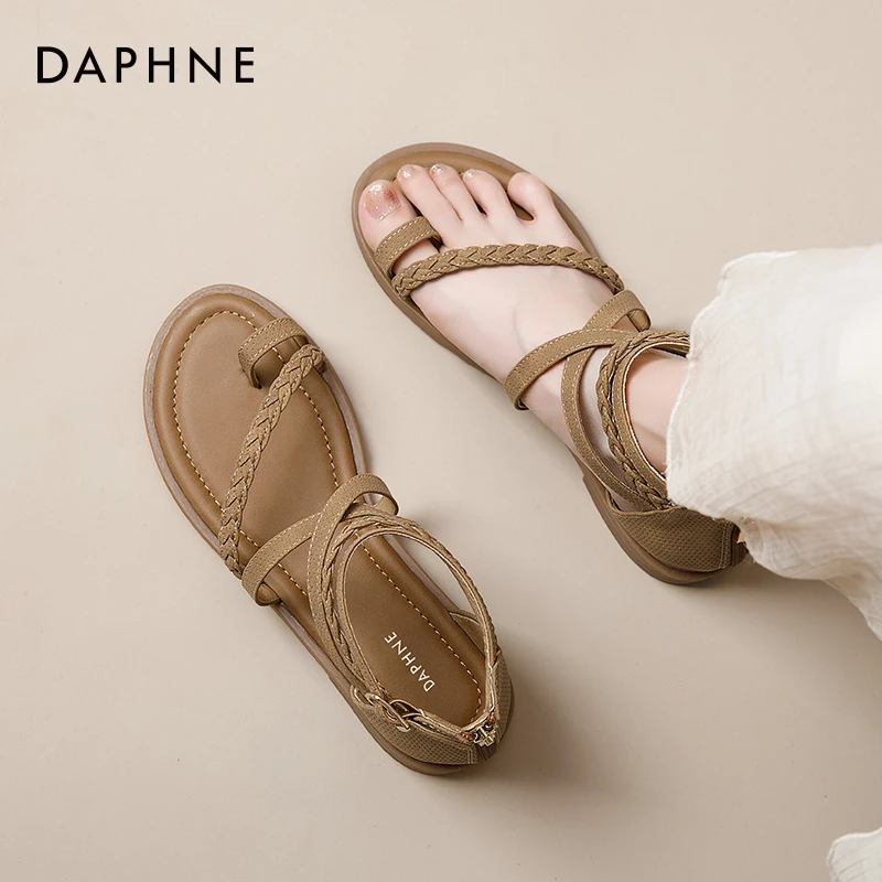 达芙妮罗马凉鞋女款2024爆款外穿夏季百搭温柔配裙子仙女平底凉鞋