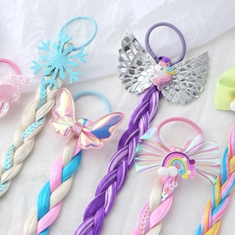 儿童假发长辫子彩色编发彩绳女童宝宝小女孩公主麻花辫发饰发圈