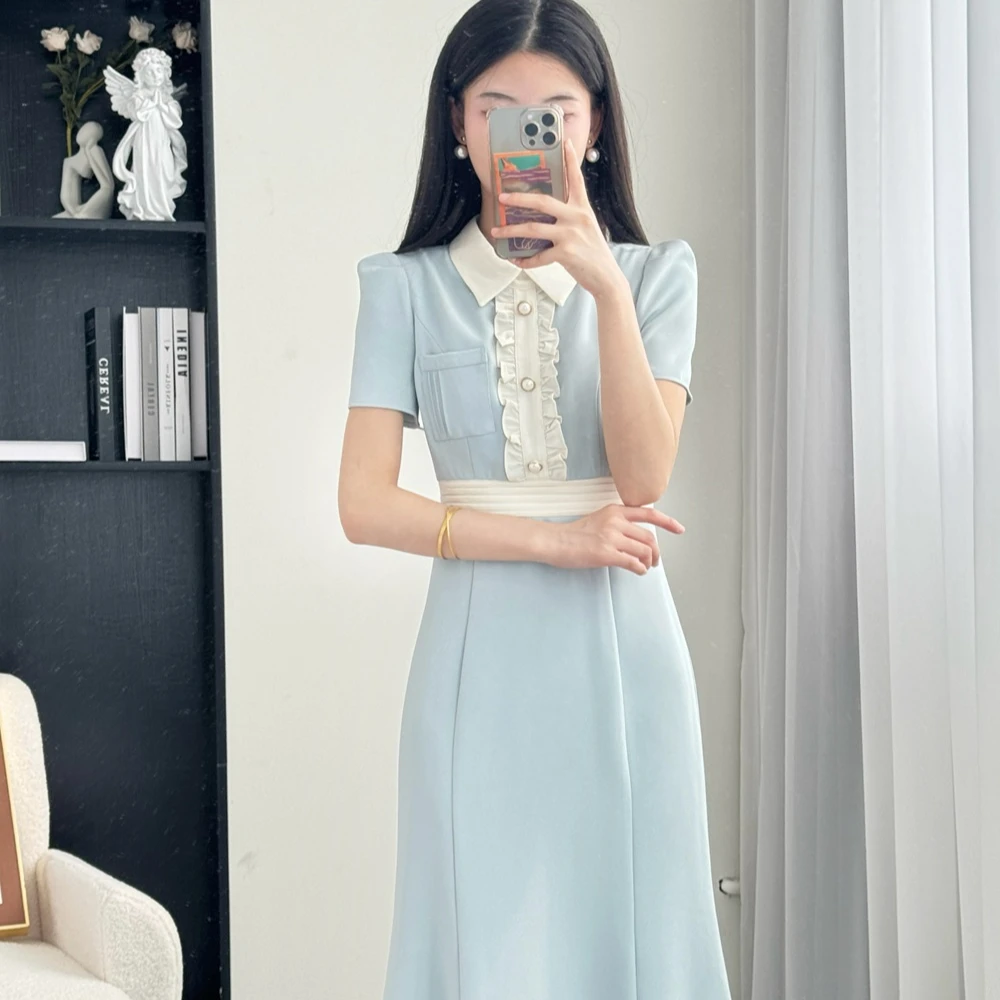 拉夏贝尔25现货夏季新法式轻奢设计名媛修身显瘦连衣裙 1877 LSC