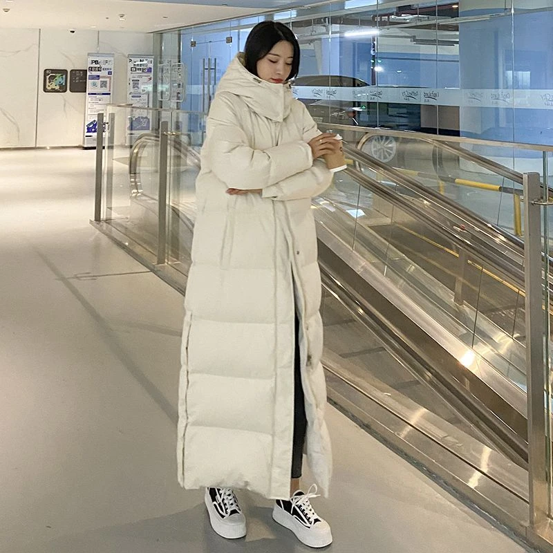 波司登超长款羽绒服女2023新款过膝到脚踝爆款时尚加厚白鸭绒黑色