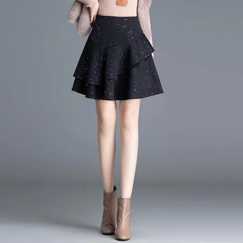 冬季闪闪发光系列高级感璀璨星空蛋糕裙黑色显瘦短款半身裙90920