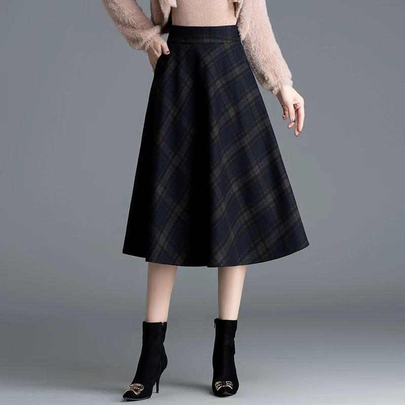 秋冬格纹中长款A字包臀半身裙90502裙子半裙格子大摆秋冬季女款