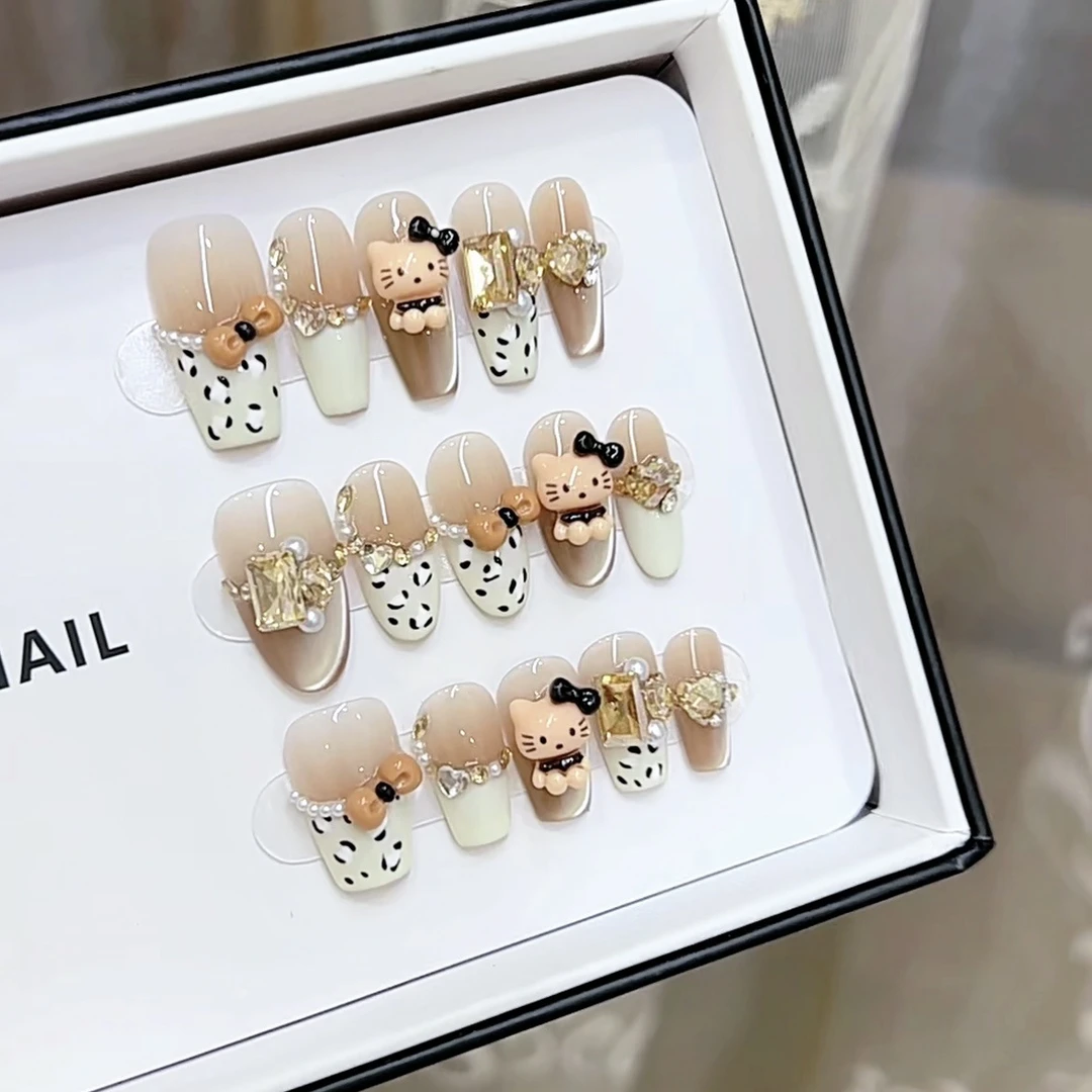 纯手工光疗穿戴甲猫眼豹纹kitty显手白使用美甲贴片可拆卸