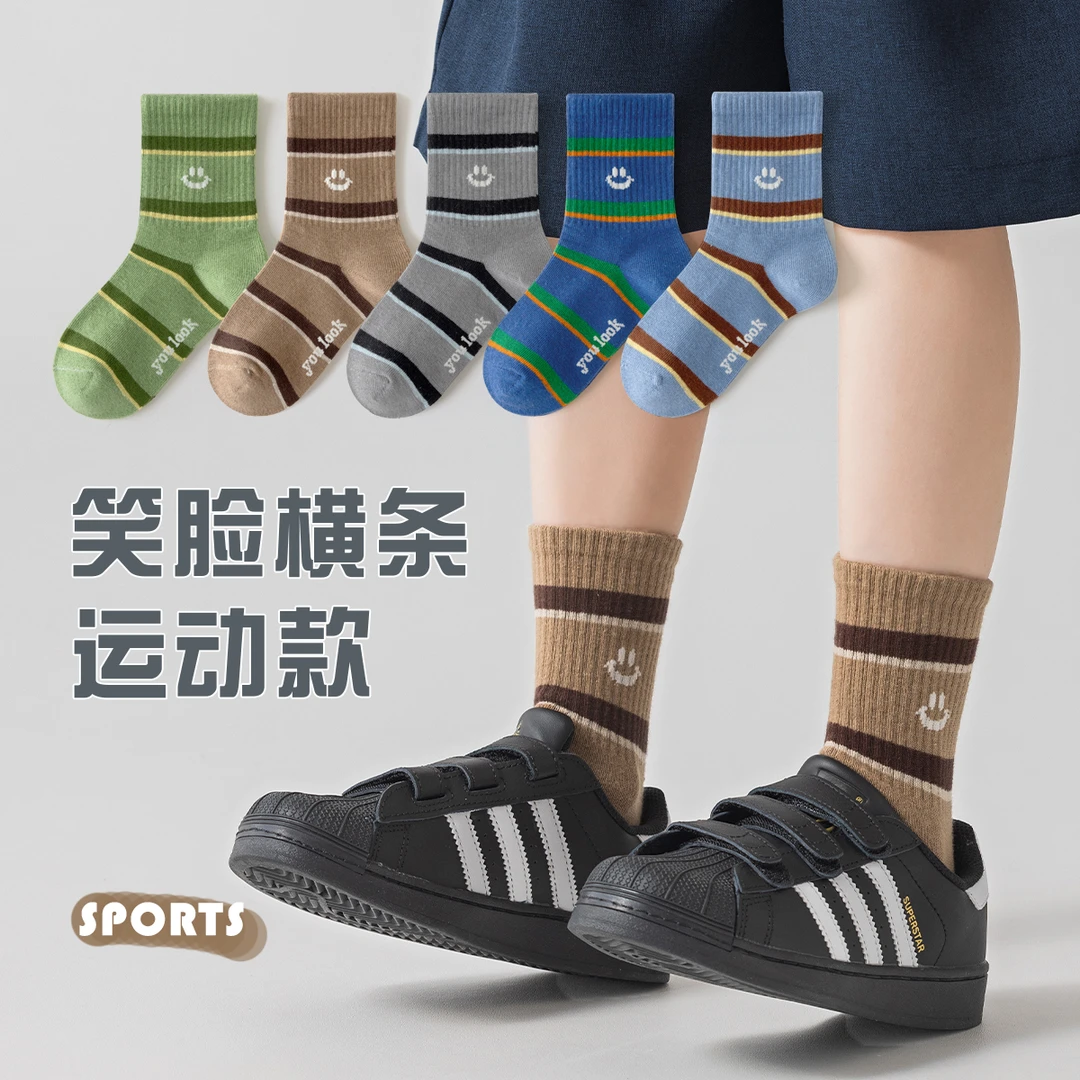 儿童袜子春秋韩系条纹男女童中筒袜中大童潮流百搭学生棉袜秋冬款