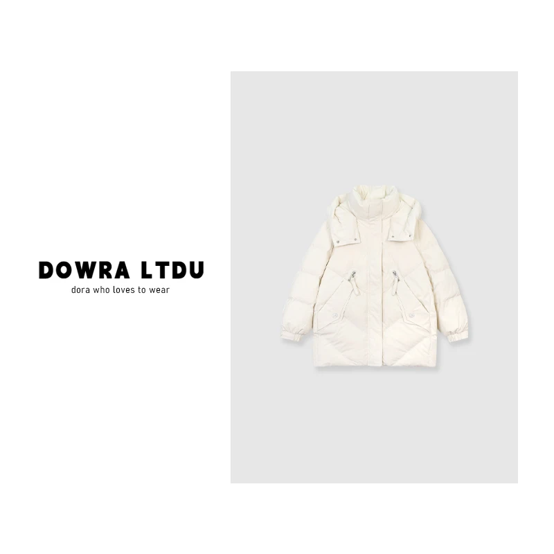 朵拉【不被定义】2024年冬季新款中长款纯色连帽羽绒服女592-86622