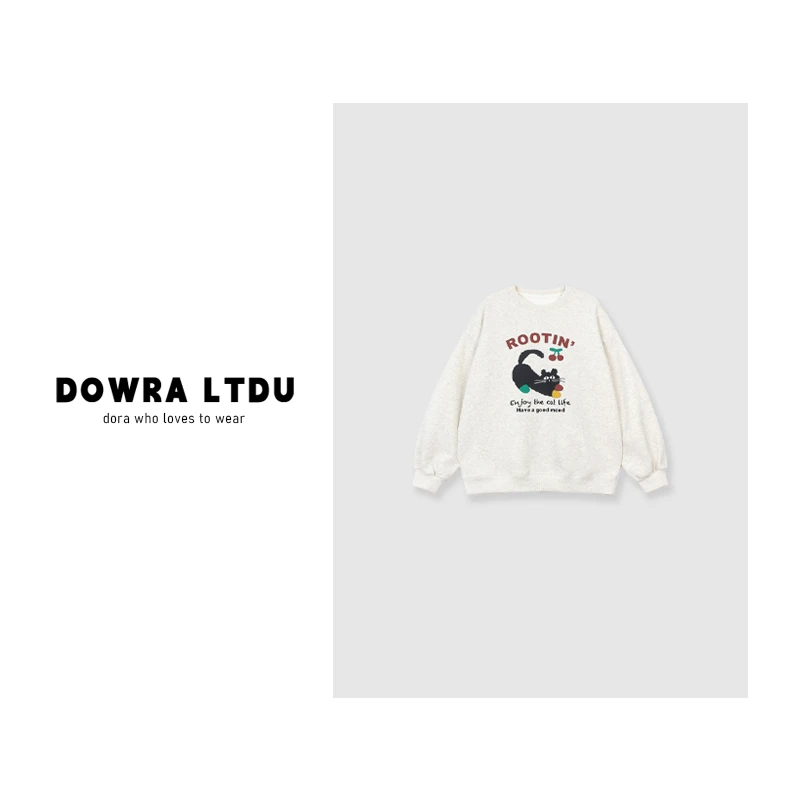 朵拉【俏皮喵】2024年冬季新款圆领小猫长袖加绒百搭卫衣243-241295