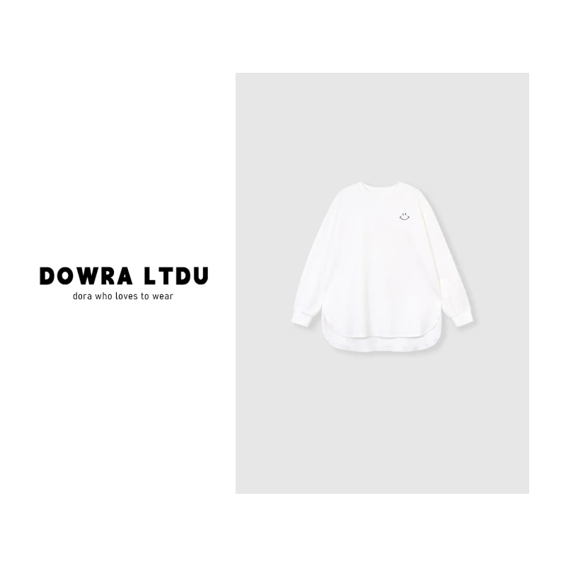 朵拉【微笑向暖】2024年秋季新款笑脸刺绣纯色百搭休闲T恤 816-2058