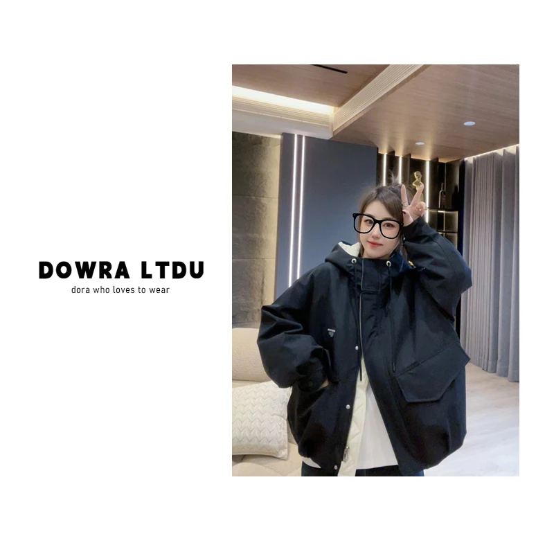 朵拉【避风港】23年新款三角图标纯色连帽百搭羽绒服外套 511-8627