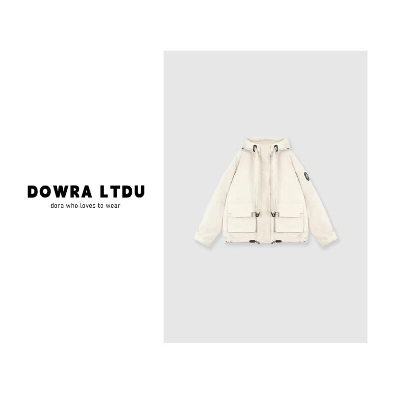 朵拉【云裳旅人】2024年冬季新款纯色连帽冲锋羽绒服外套 394-168