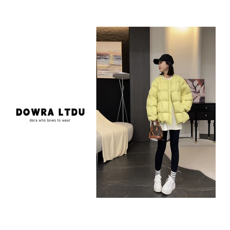 朵拉【小地雷】2024年冬季新款圆领纯色百搭羽绒服女595-6116