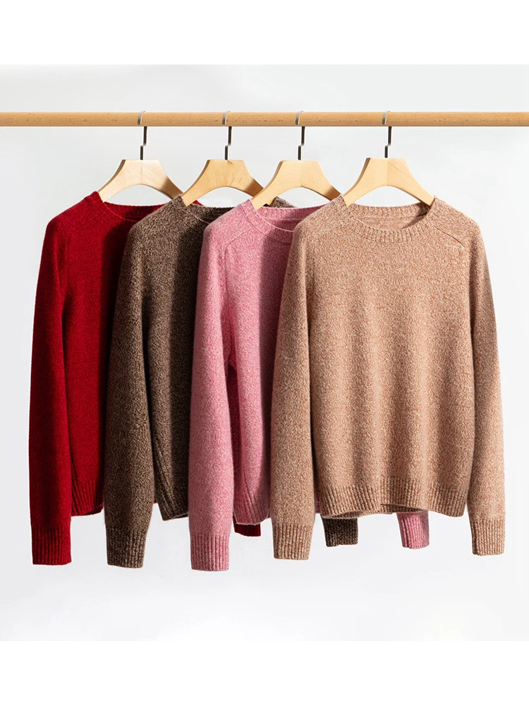 新款100%纯山羊绒双股加厚华沙圆领套头衫羊绒衫针织宽松