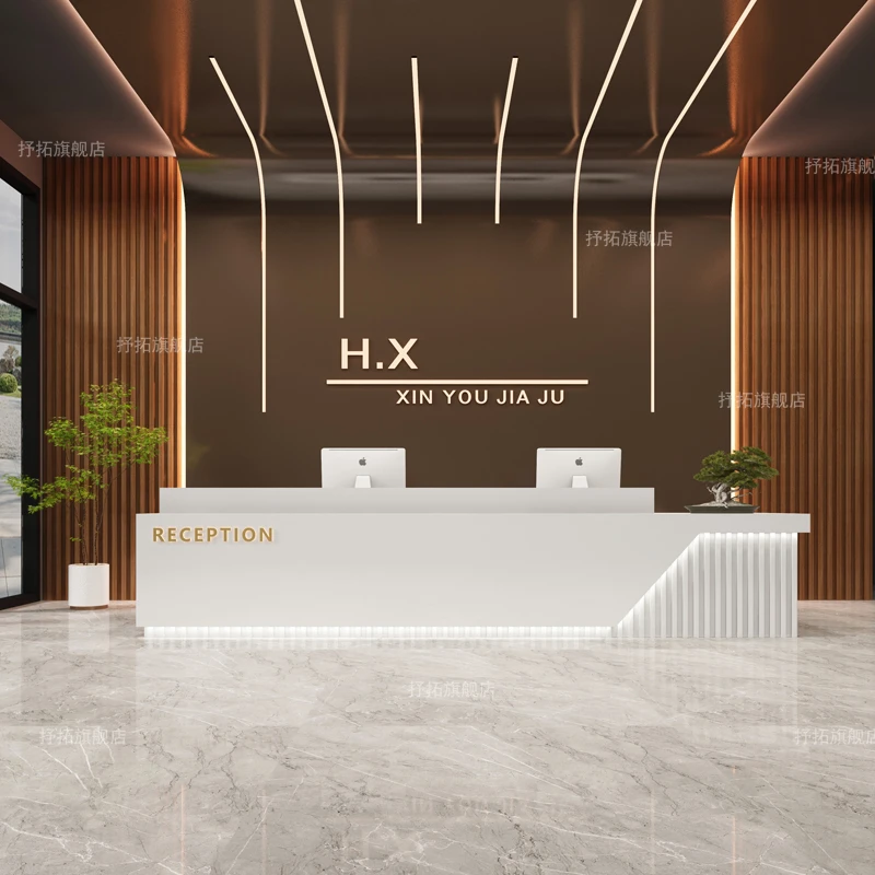 公司前台烤漆格栅接待台美容院吧台轻奢酒店服务台口腔收银台定制