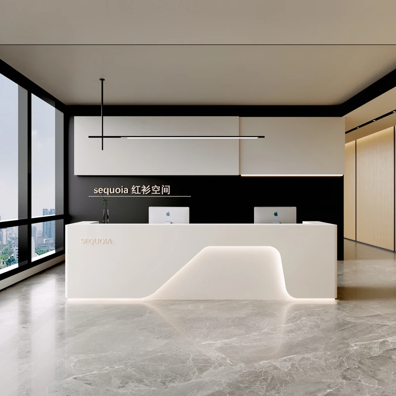 美容院前台收银台公司烤漆接待台奶油风吧台现代简约酒店柜台定制