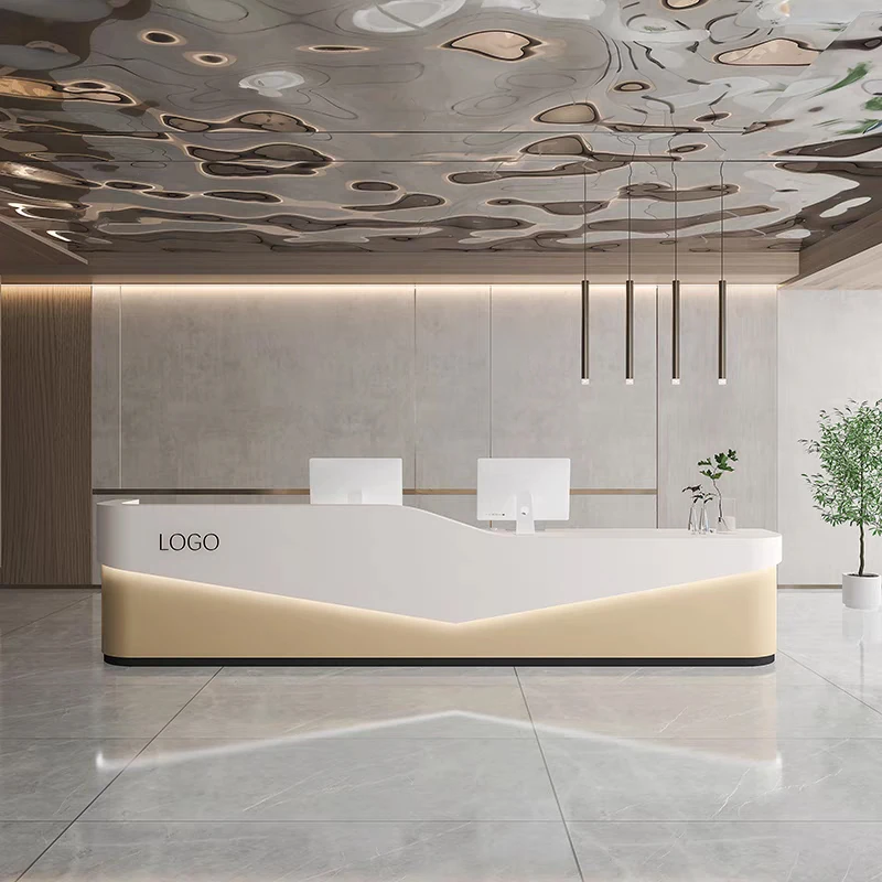 公司前台接待台烤漆吧台酒店收银服务台木纹新中式医院导诊台定制