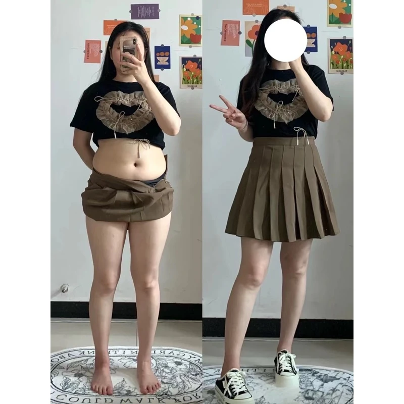测评胖妹妹梨形松紧腰遮肉毛呢加厚显瘦百搭卡其百褶裙半身裙短款