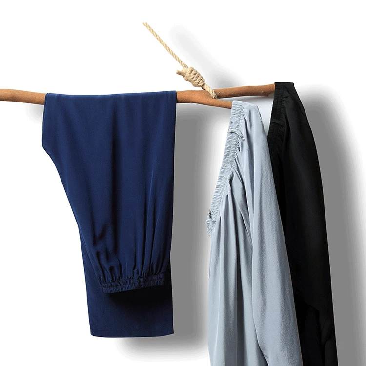 男士夏季桑蚕丝休闲裤高腰宽松中老年百分百高档薄款纯色透气裤子