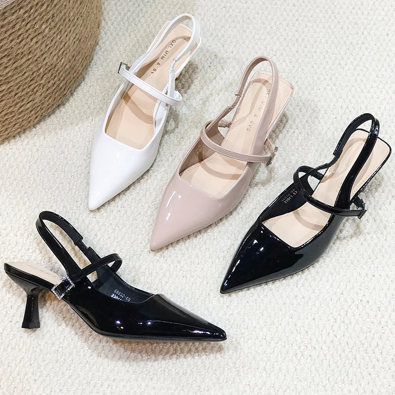 尖头包头凉鞋女细跟2024夏新款优雅高跟后绊带单鞋中跟鞋