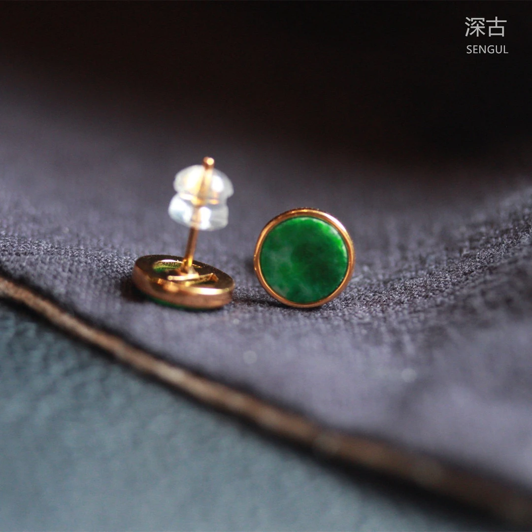 【深古推荐】天然缅甸A货翡翠耳钉 S925银镶嵌简约耳钉多样性发其一