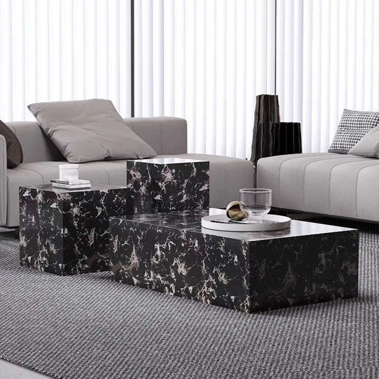 大理石茶几组合黑玫瑰宝格丽客厅家用黑色意式轻奢现代简约长方形