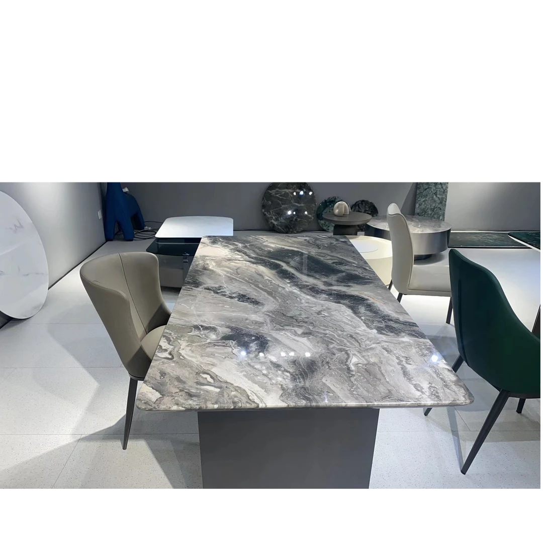 威尼斯棕纯天然奢石餐厅饭桌家用长方形餐桌