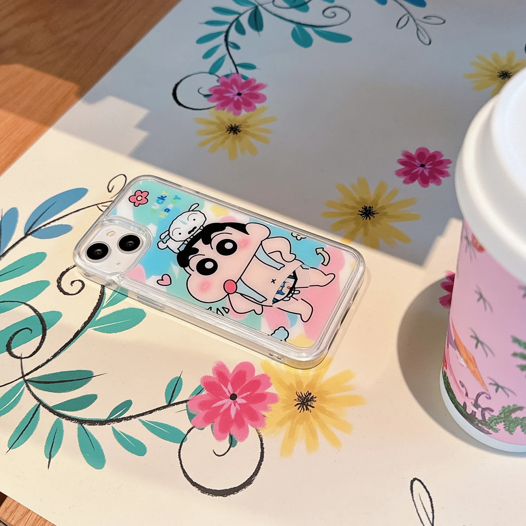 流沙创意卡通趣味蜡笔小新适用苹果iPhone15pro全包14情侣13个性1