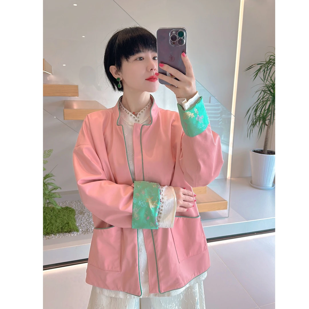 3890《清欢》羊皮拼接宋锦外套